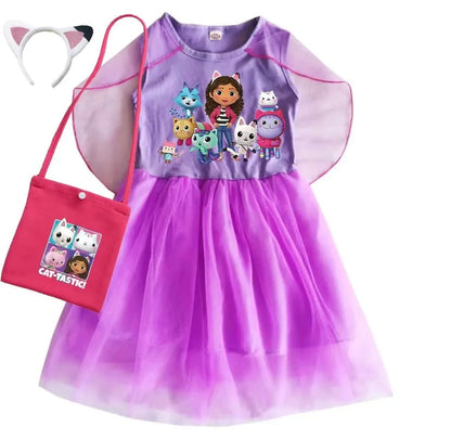 Mochila Gabby's Dollhouse Dress Bambini Gabbys Chat Vestiti Ragazze Manica corta Abiti casual Bambini Matrimonio Principessa Abiti