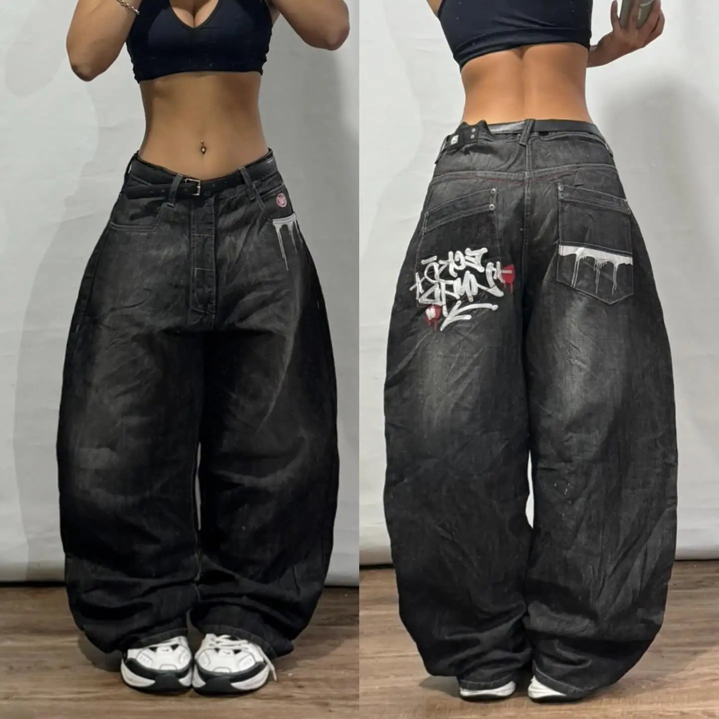 2024 New American Trend Retro Hip-hop Embroidery Pattern Baggy Jeans For Men And Women Y2K Harajuku Gothic Wide Pants Streetwear