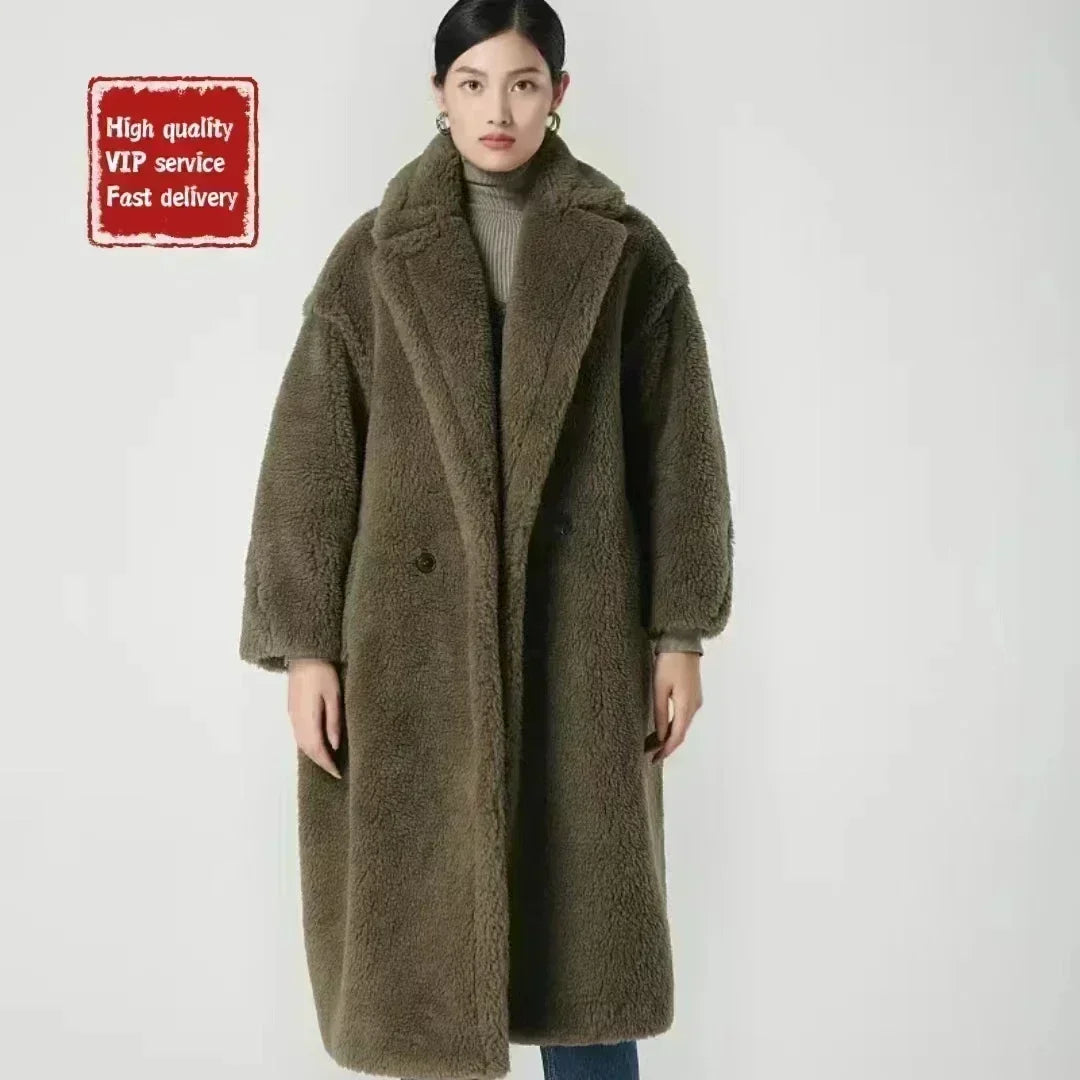 Cappotto lungo da donna DUTRIEUX Teddy Bear, nuovo stile invernale 2025, cappotto lungo in vera pelliccia di alpaca e cashmere, spesso e caldo