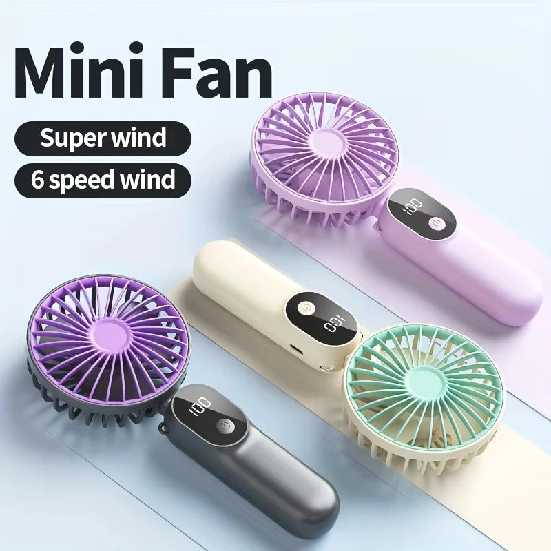 XIAOTREE Mini Portable USB Fan with 6 Speeds and Digital Display Foldable 3-in-1 Handheld Neck and Desktop Fan for Trave Outdoor