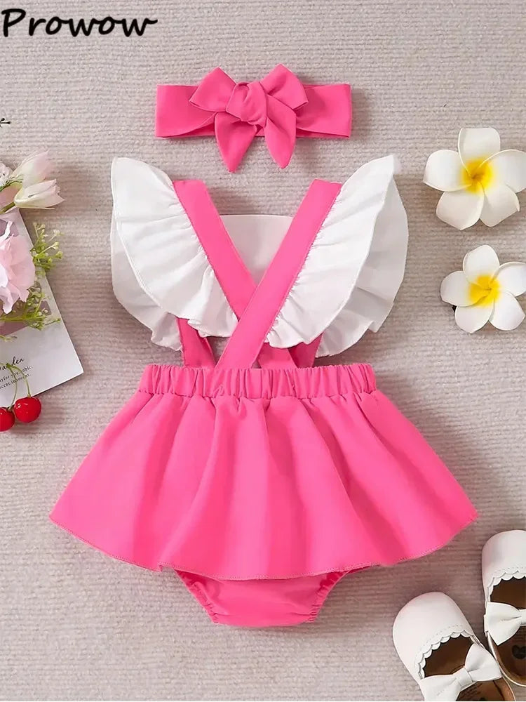 Prowow Abbigliamento per neonate Abito estivo con body senza schienale, stampa con lettere e patchwork per neonate e bambine