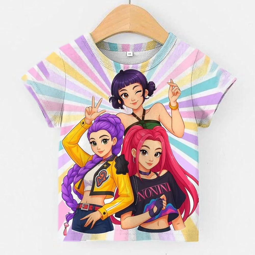T-shirt da ragazza Hunterrix, demone K-Pop coreana, molto venduta, a maniche corte, ideale per l'estate e perfetta per i viaggi quotidiani.