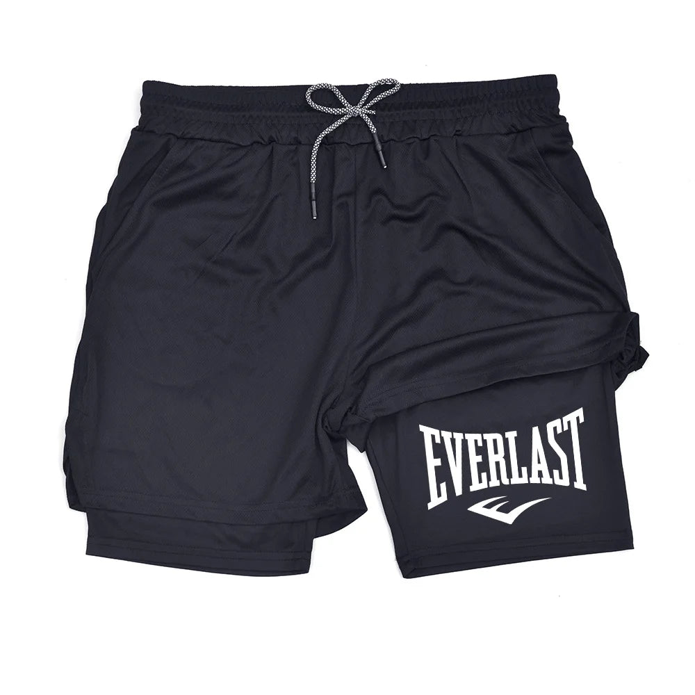 Pantaloncini da palestra a compressione da uomo EVERLAST, pantaloni sportivi stampati a doppio strato ad asciugatura rapida, pantaloncini casual da basket per allenamento muscolare.