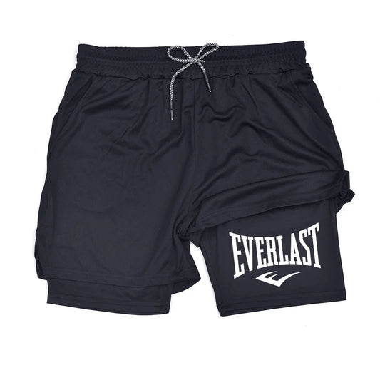 Pantaloncini da palestra a compressione da uomo EVERLAST, pantaloni sportivi stampati a doppio strato ad asciugatura rapida, pantaloncini casual da basket per allenamento muscolare.
