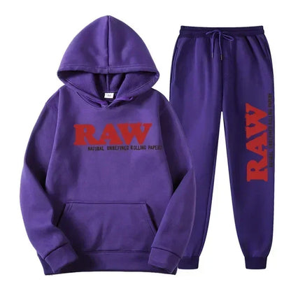 2025 Men's Set RAW Tracksuit men Running Hoodie Sweatpants Men's Set 2 piece set mens outfits  Autumn Winter warm sweatsuits