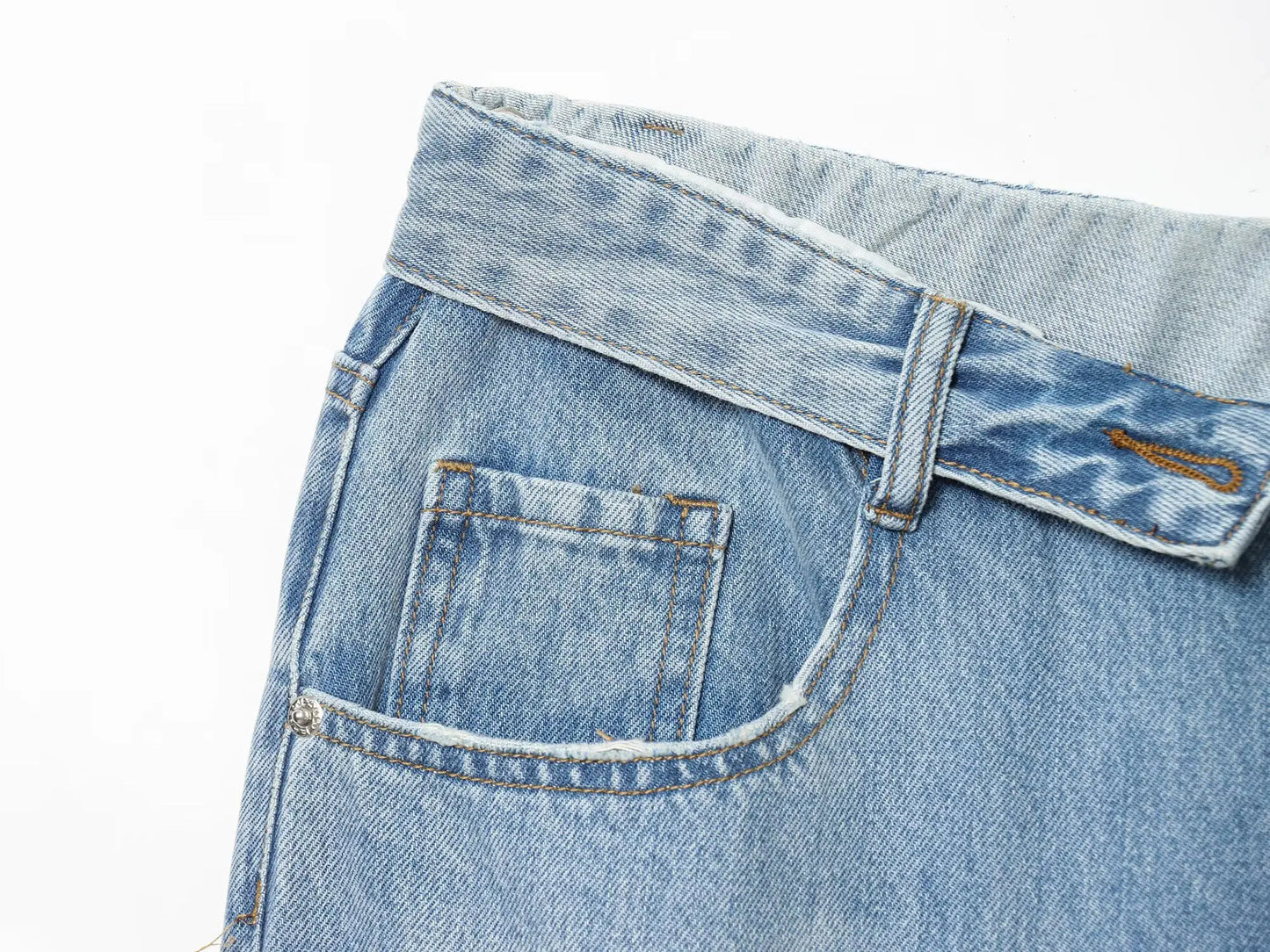 ETJ 2025 nuovi jeans da donna street fashion a vita media con risvolto, lavati e strappati, versione ampia dei pantaloni lunghi fino al pavimento