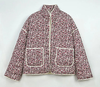 Vintage Floral Cotton Padded Jacket Trendy Pocket Splic Stand Neck Casual Winter Coats For Women 2024 New In Coats & Jackets