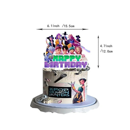 Purple and Pink Laser K-POP Demons Hunters Birthday Party Cake Decorations Birthday Cake Decorations for Girls' Birthday Party