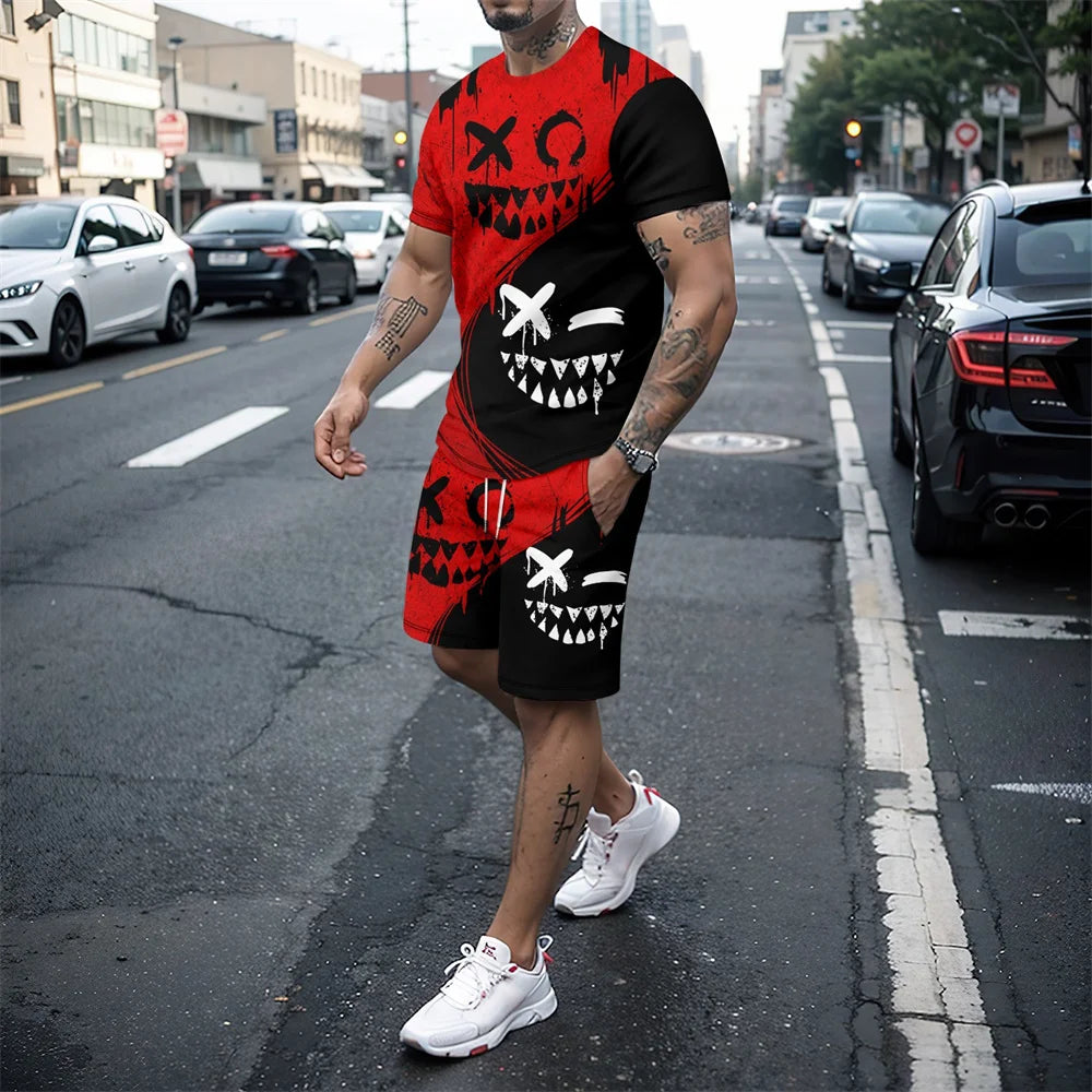 Completo da uomo 2024 nuovo stile hip hop con stampa 3D, vestibilità oversize, maniche corte, pantaloncini, abbigliamento sportivo estivo casual da uomo.