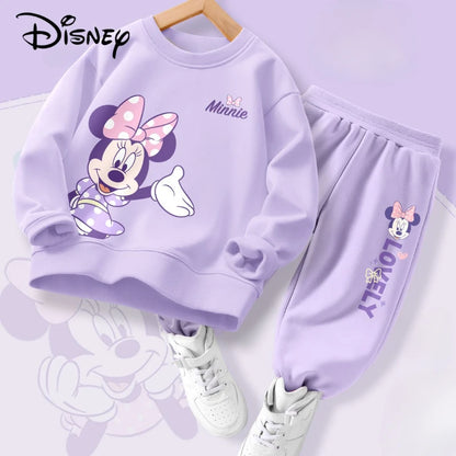 Completo da bambina DISENY con felpa e pantaloni con stampa Daisy e Minnie, ideale per primavera e autunno, traspirante e leggero.