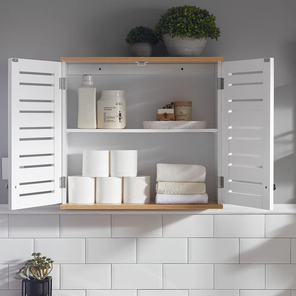 SoBuy BZR42-W Armadio pensile con ante a persiana, mobile a muro, armadio pensile, armadio da cucina, armadietto per medicinali, mobili da bagno