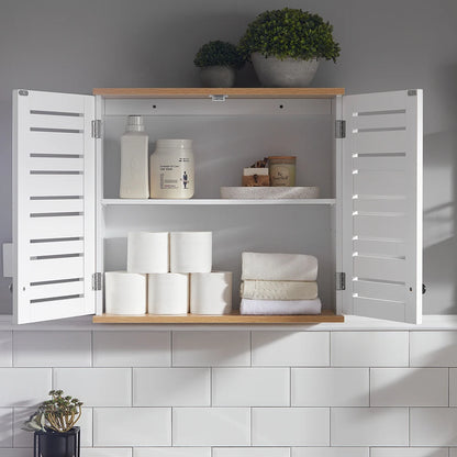 SoBuy BZR42-W Armadio pensile con ante a persiana, mobile a muro, armadio pensile, armadio da cucina, armadietto per medicinali, mobili da bagno