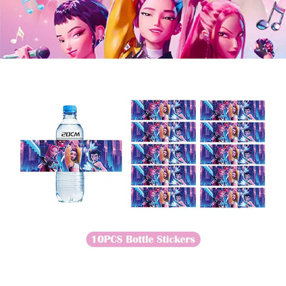 Kpop Demon Hunter Birthday Decoration Set Kpop Girl Cup Pate Happy Balloon Happy Banner Gift Bags Supplies for Kids Party Favors