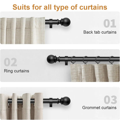Adjustable Metal Curtain Rod Telescopic Poles with Bracket 70-120cm/120-210cm/160-300cm Multiple Colors