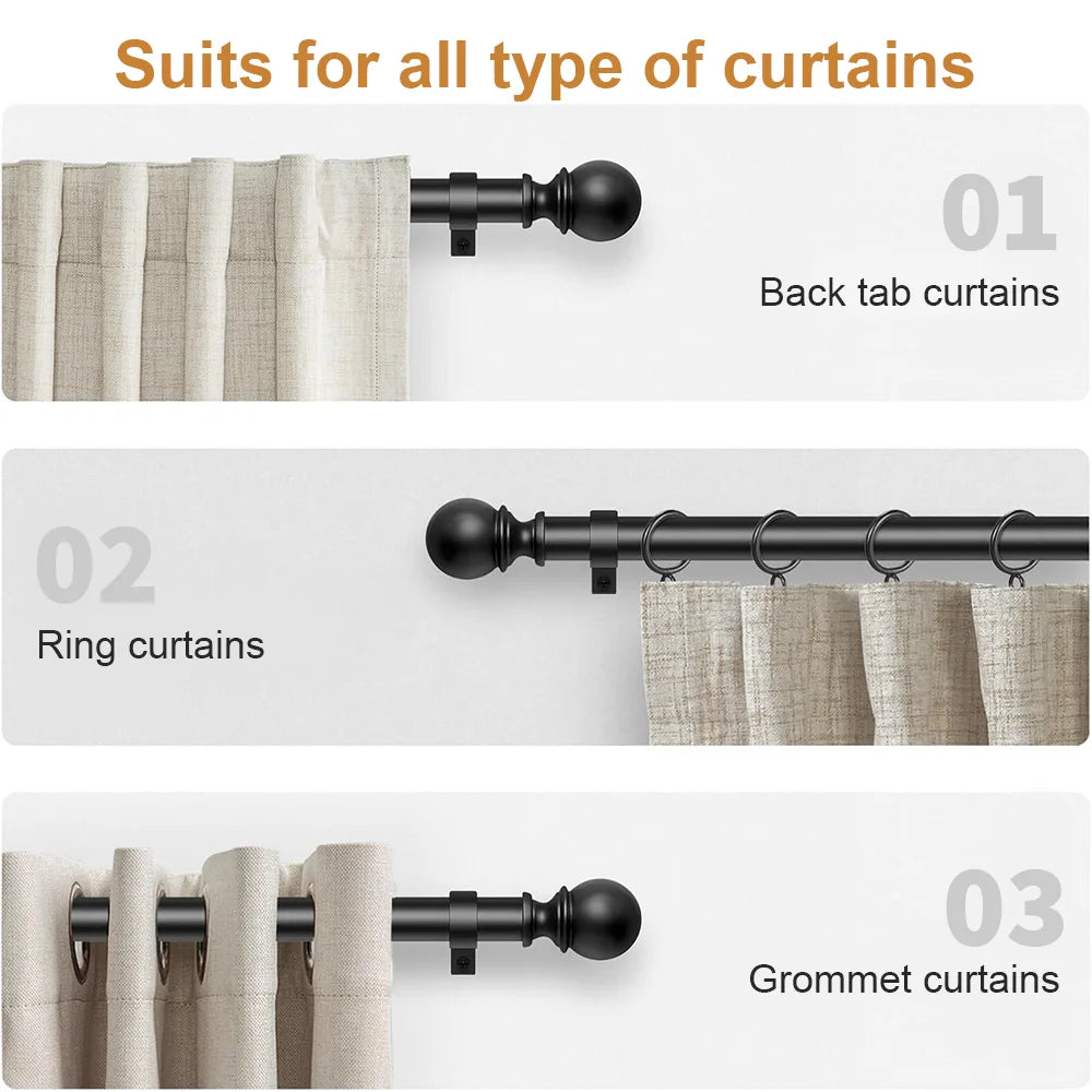 Adjustable Metal Curtain Rod Telescopic Poles with Bracket 70-120cm/120-210cm/160-300cm Multiple Colors