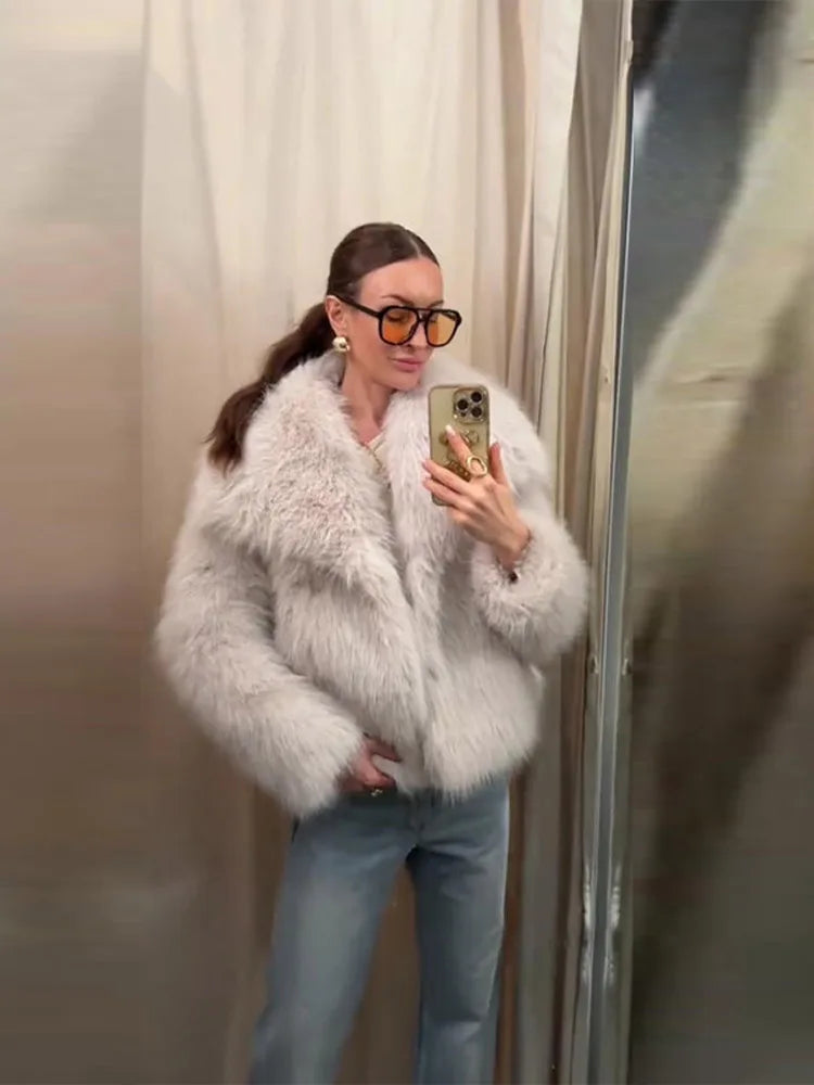 Fashion Fur Women's Jackets Long Sleeve Turn-down Collar Loose  Female Coats 2025 Winter Thicken Warm Luxurious  Femlae Outwears