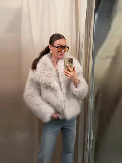 Fashion Fur Women's Jackets Long Sleeve Turn-down Collar Loose  Female Coats 2025 Winter Thicken Warm Luxurious  Femlae Outwears