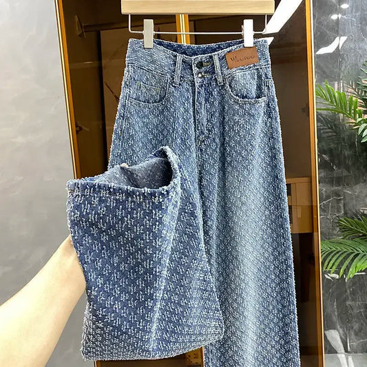Jeans da donna primavera estate, jeans a gamba dritta, nuovo design Sense per donna, vestibilità ampia, vita alta, gamba larga