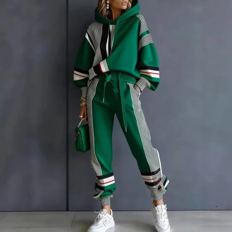 2026 Spring Plus Size Pant Sets American Stripe Round Ne Sweatirt Pants Set Women's Casual Spor Two-Piece Winter Loose Fit Faion