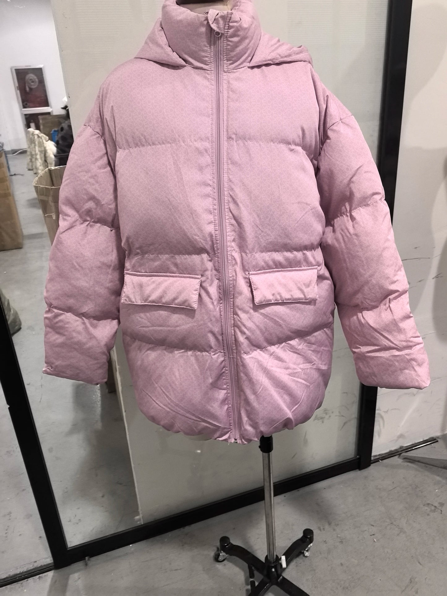 Print Oversized Hoodie Puffer Jacket Women Stand Collar Full Sleeve Sherpa Lined Pocket Zipper Coat 2026 Winter Warm Snowear
