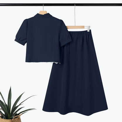 ZANZEA Elegante abito in pizzo da donna, completo con camicie a maniche corte e gonne lunghe, casual, 2 pezzi, stile coreano, stile streetwear, 2 pezzi