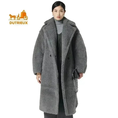 Cappotto lungo da donna DUTRIEUX Teddy Bear, nuovo stile invernale 2025, cappotto lungo in vera pelliccia di alpaca e cashmere, spesso e caldo