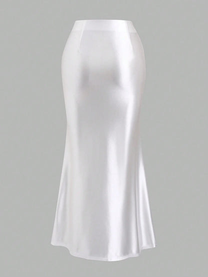 White Pleated Fishtail Skirt