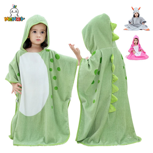 Asciugamano da bagno per neonati con cappuccio a forma di dinosauro dei cartoni animati MICHLEY, asciugamano da spiaggia in cotone, accappatoio morbido per neonati, unisex per bambini e bambine.
