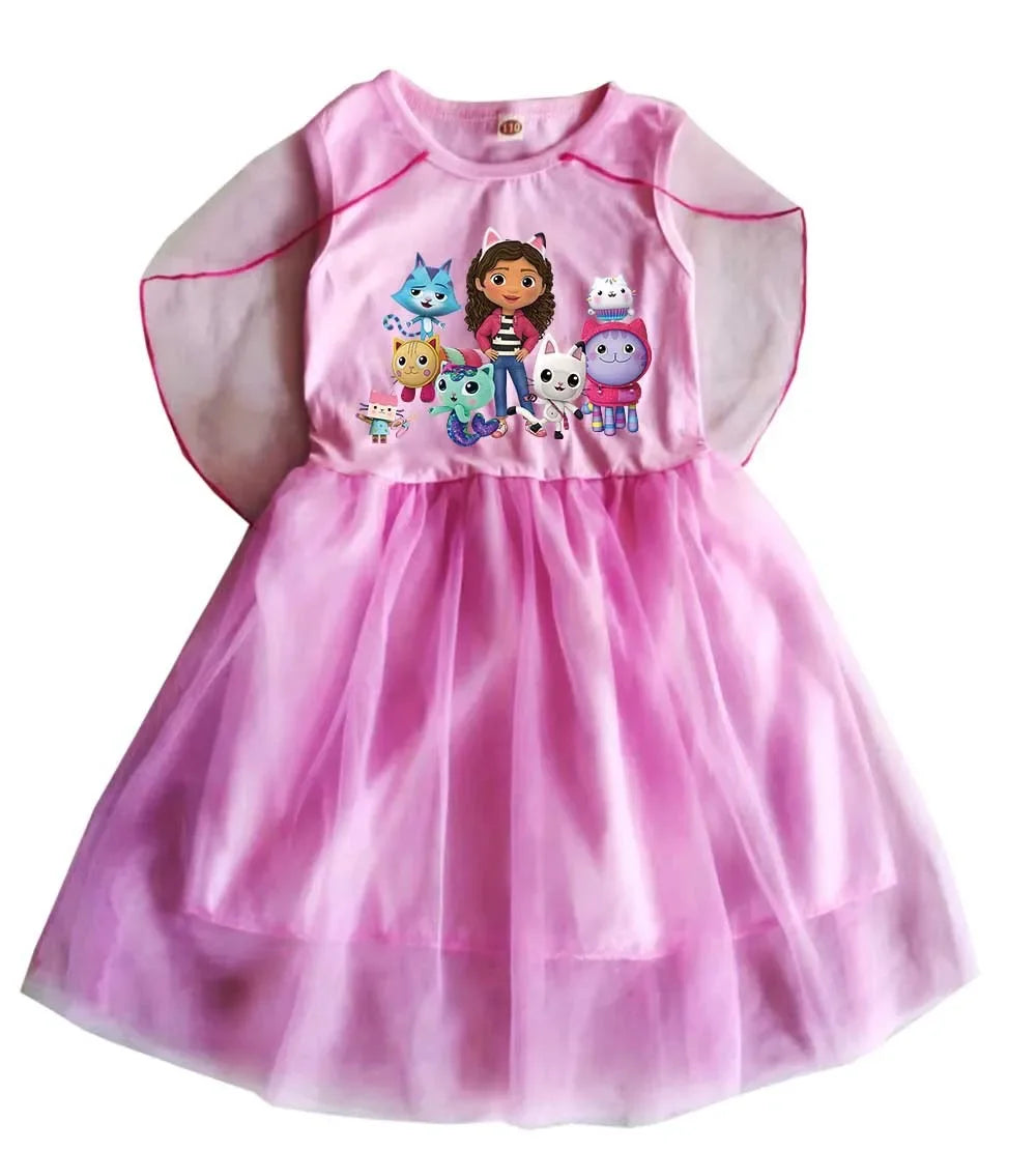 Mochila Gabby's Dollhouse Dress Bambini Gabbys Chat Vestiti Ragazze Manica corta Abiti casual Bambini Matrimonio Principessa Abiti