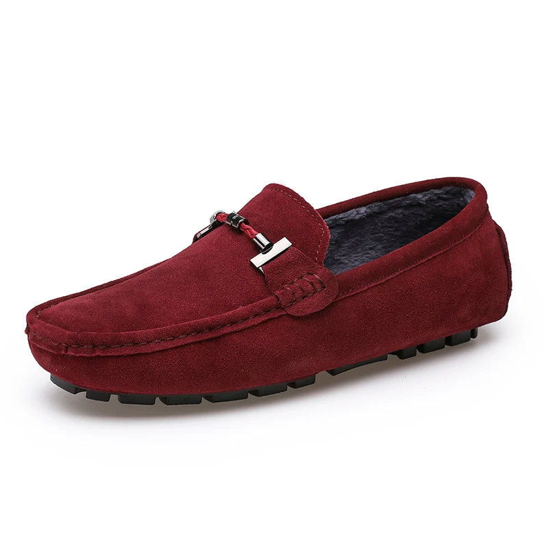 Mocassini da uomo, scarpe casual slip-on, mocassini da uomo in pelliccia, scarpe invernali calde da uomo, mocassini in vera pelle scamosciata di vacchetta, scarpe basse di lusso