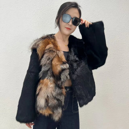 Cappotto in vera pelliccia di coniglio Rex da donna, autunno inverno, giacca in pelliccia di volpe intrecciata, spessa, calda, nuova ed elegante, capospalla caldo da donna