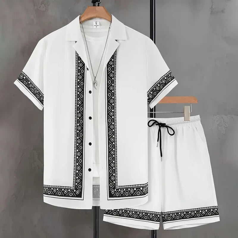 Completo da uomo per vacanze al mare alle Hawaii, composto da camicia a maniche corte e pantaloncini, con stampa paisley, traspirante e alla moda, ideale per feste.