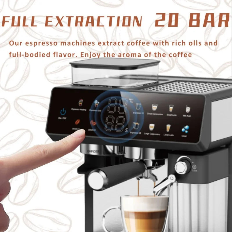 Macchina da caffè semiautomatica italiana da 220 V con funzione macinacaffè, macchina per caffè espresso per uso domestico e commerciale.