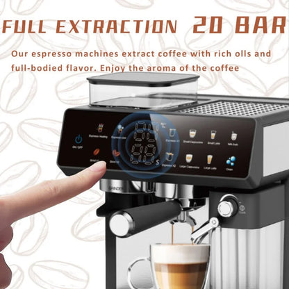 Macchina da caffè semiautomatica italiana da 220 V con funzione macinacaffè, macchina per caffè espresso per uso domestico e commerciale.