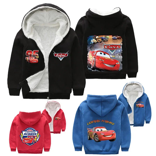 Cappotto invernale spesso per bambini con personaggi dei cartoni animati Pixar Cars, Saetta McQueen, per neonati e bambini, giacca con cerniera e maglione.
