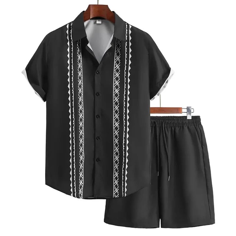 Completo da uomo per vacanze al mare alle Hawaii, composto da camicia a maniche corte e pantaloncini, con stampa paisley, traspirante e alla moda, ideale per feste.