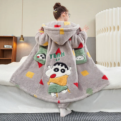 Stitch 2 pezzi pigiama in velluto Kawaii genitore-figlio Kawaii cartone animato anime bambine bambino accappatoio con cappuccio spesso caldo casual carino set di abbigliamento per la casa