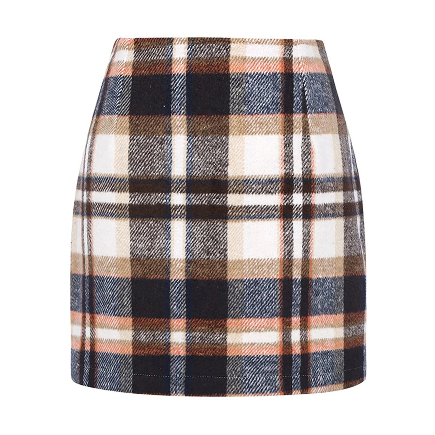 Women's High Waist Plaid Woolen Pencil Skirt Tight Fit Ele Sle Zipper Closure Cotton Blend Ort Length A-line Skirt