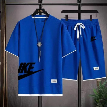 Nuovo completo sportivo estivo da uomo composto da t-shirt a maniche corte e pantaloncini, completo da jogging traspirante a due pezzi per attività all'aperto.