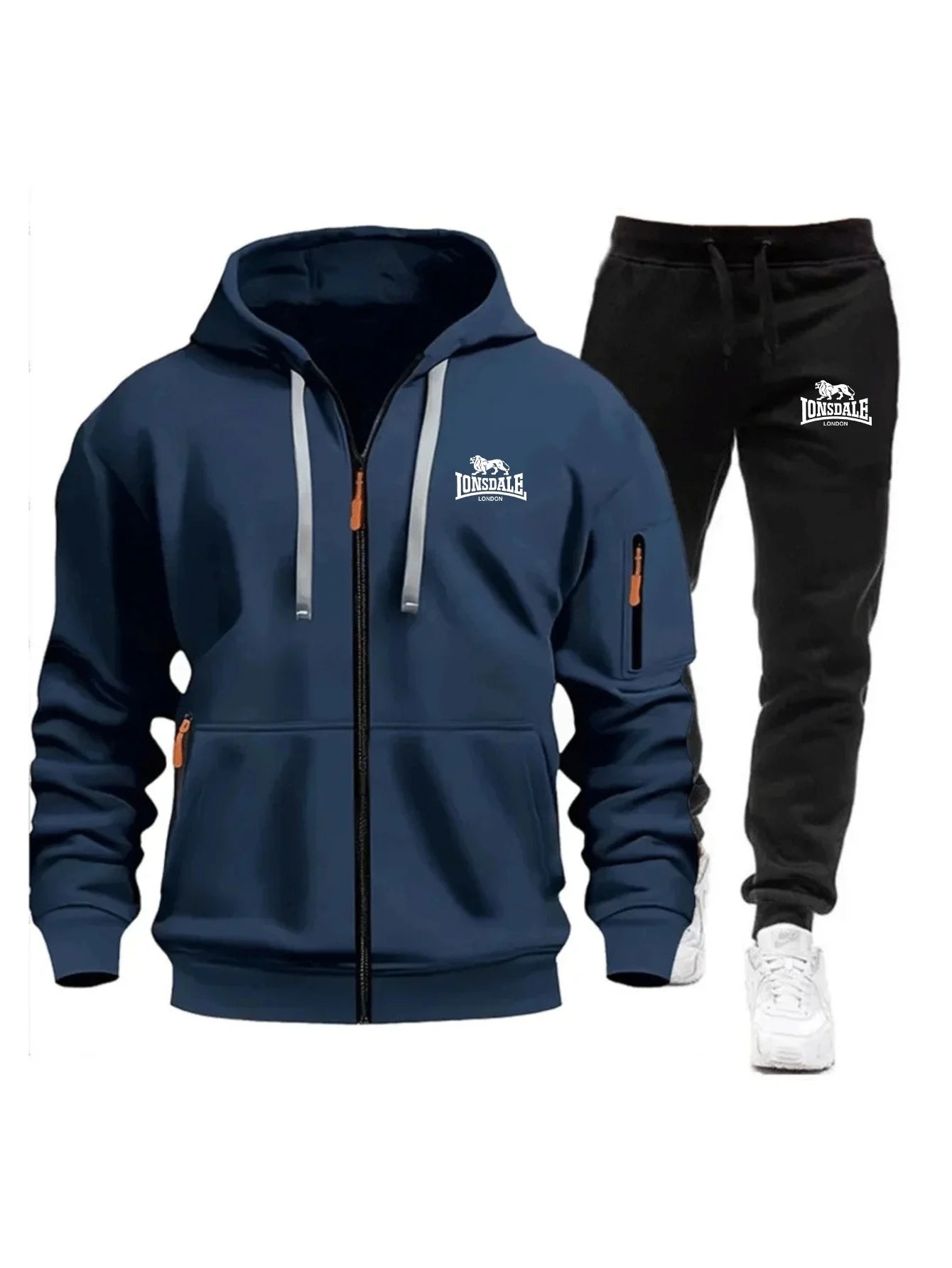 2026 New Brand Men's Winter American-Style Heavy Fleece Zip-Up Hoodie Warm Casual Sports Loose Workwear Trendy Set