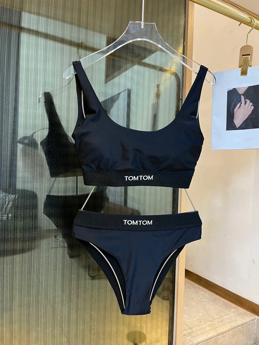 The 2025 high-waisted bikini letter print swimsuit is the latest V-neck swimsuit for women in summer