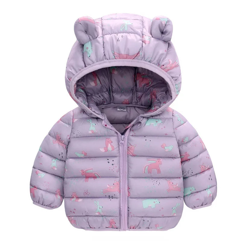 Giacca autunno/inverno per neonati, maschietti, maschietti, femminucce, dinosauri a cartoni animati, cappotto spesso con cappuccio per bambine da 1 a 5 anni, tiene caldo, piumino in cotone, capospalla