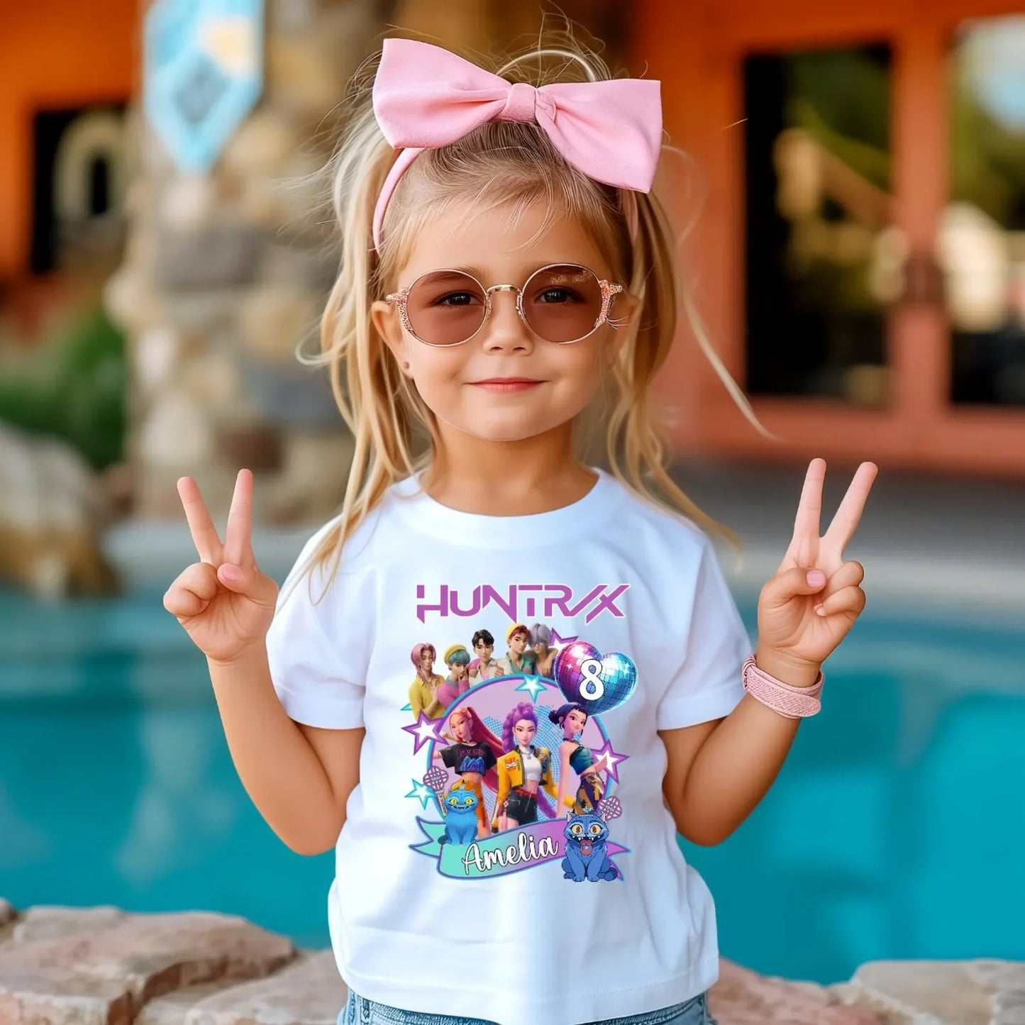 T-shirt per bambini in puro cotone con stampa fronte-retro a tema K-Pop "Demon Hunters" di HUNTRX, un vero successo di vendite.