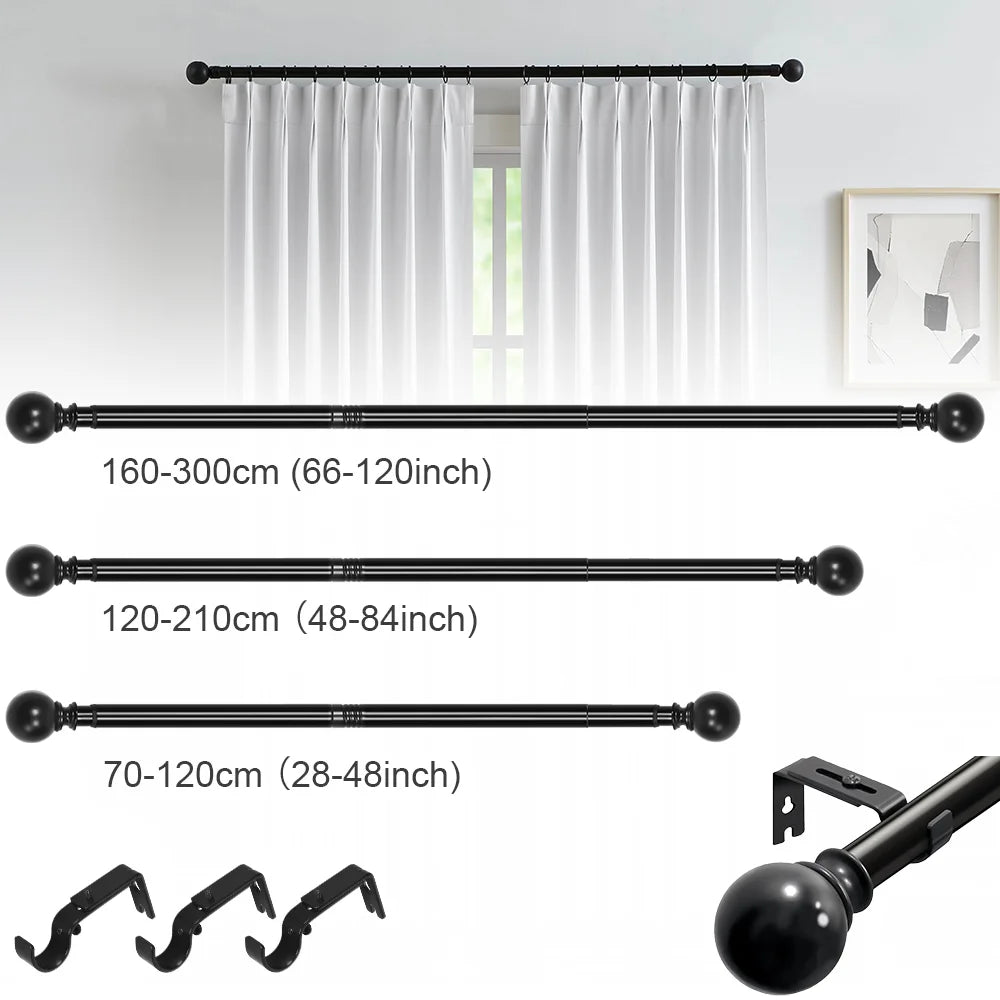 Adjustable Metal Curtain Rod Telescopic Poles with Bracket 70-120cm/120-210cm/160-300cm Multiple Colors
