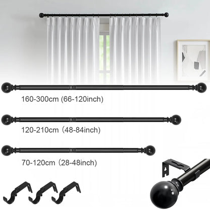 Adjustable Metal Curtain Rod Telescopic Poles with Bracket 70-120cm/120-210cm/160-300cm Multiple Colors