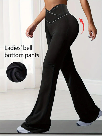 2026 New Arrival Spring Black Women's Cross High Waist High Elastic Tummy Control Butt Lifting Slim Fit Flare Pants Casual Yoga
