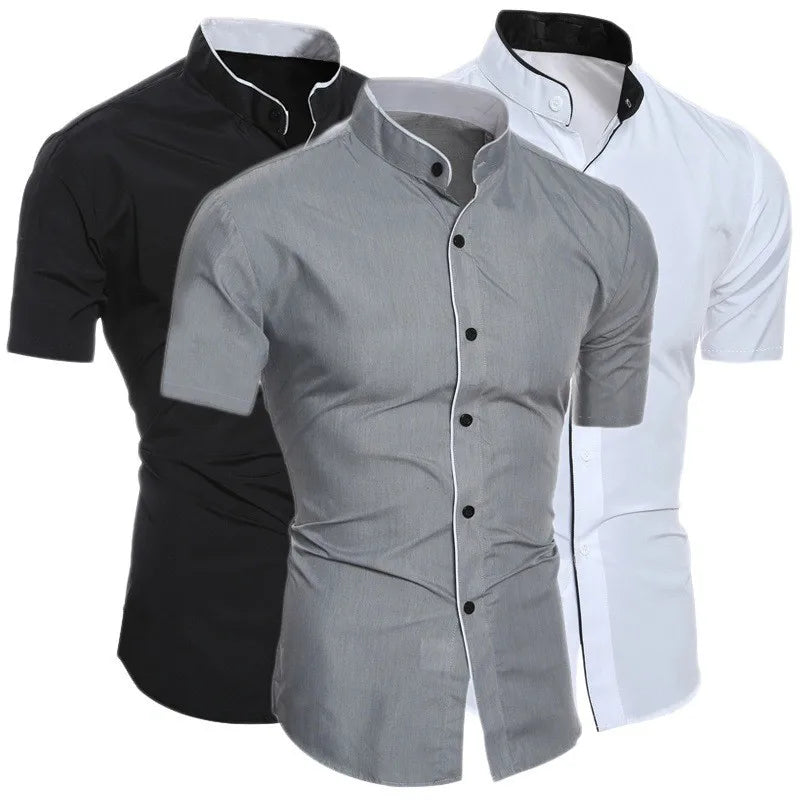 Nuova camicia casual a maniche corte da uomo, tinta unita, per il pendolarismo