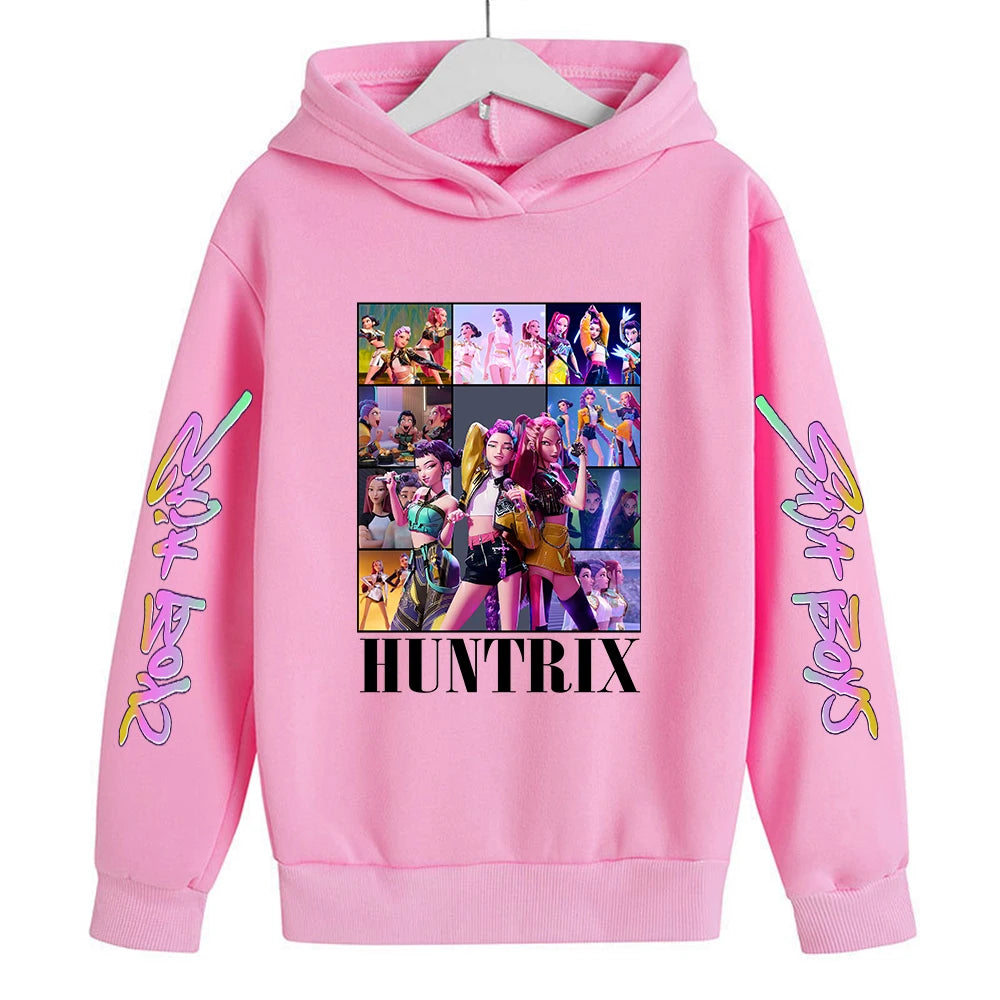 Felpa con cappuccio KPop Demon Hunters Huntrix per bambini, abbigliamento da principessa per ragazze, abbigliamento alla moda per ragazzi, felpa primavera autunno, top per bambini