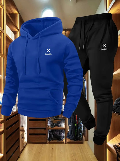 2025 comfortable and breathable men's autumn and winter casual two-piece set hooded sweatshirt long pants regular outdoor