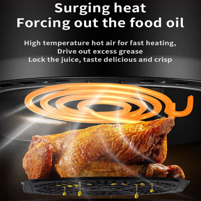 Nuova friggitrice ad aria ad alta capacità in acciaio inossidabile da 8 litri, forno elettrico domestico visivo, multifunzionale, senza olio, per la casa, nero, bianco e verde